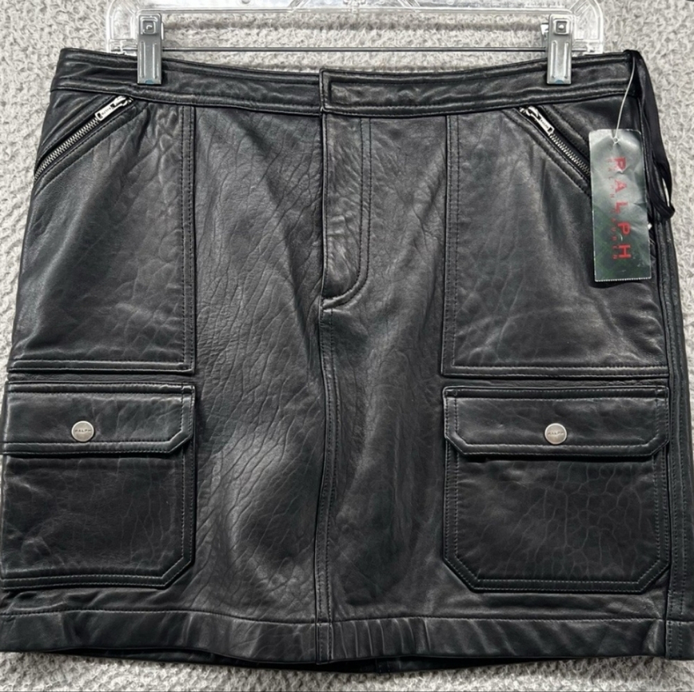 Ralph Ralph Lauren Black Leather Cargo Mini Skirt Size 2